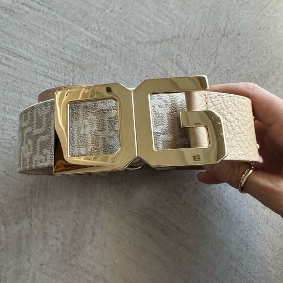 Dolce & Gabbana NWOT Y2K Tan Monogram Leather thick belt large Logo Gold Buckle - Picture 10 of 14